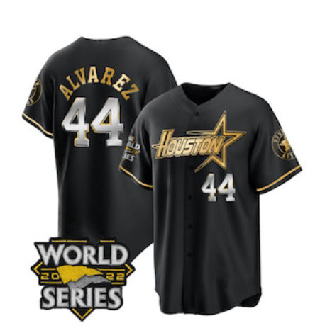 H.Astros #44 Yordan Alvarez Black Gold 2022 World Series Stitched Jersey