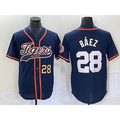 D.Tigers #28 Javier Baez Number Navy Blue Cool Base Stitched Jersey