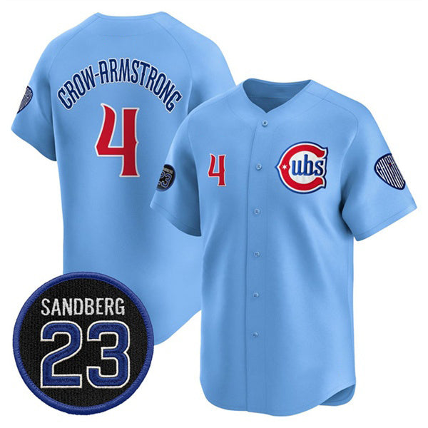 C.Cubs #4 Pete Crow-Armstrong Blue 'Ryne Sandberg Tribute' Vapor Limited V2 Stitched Jersey