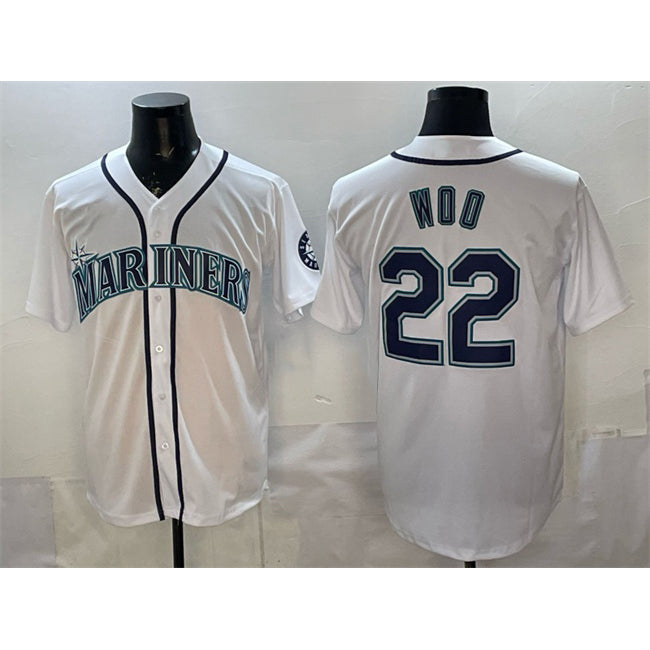 S.Mariners #22 Bryan Woo White Cool Base Stitched Jersey