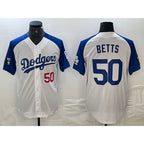 LA.Dodgers #50 Mookie Betts Number White Blue Fashion Stitched Cool Base Limited Jersey