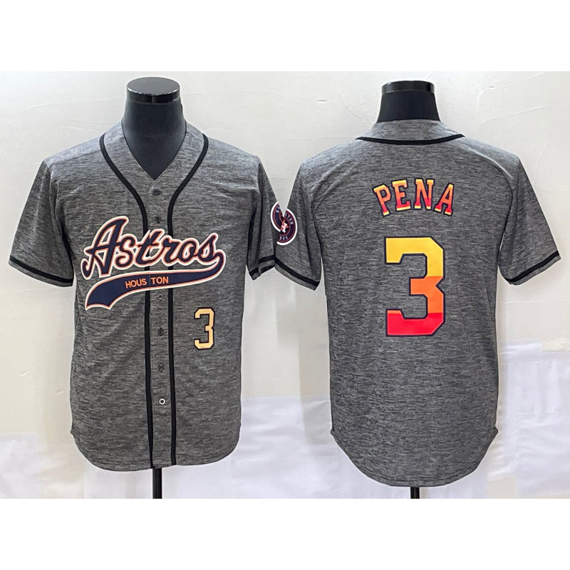 H.Astros #3 Jeremy Pena Number Grey Gridiron Cool Base Stitched Jersey