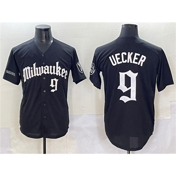 M.Brewers #9 Bob Uecker Black 'Gothic 414 Shadows Edition' Vapor Premier Limited Stitched Jersey