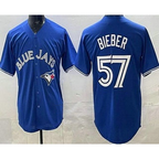 TB.Jays #57 Shane Bieber Blue Cool Base Jersey