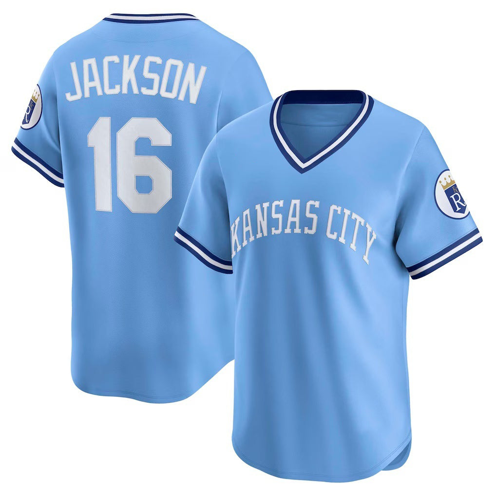 KC.Royals #16 Bo Jackson Light Blue Throwback Cooperstown Collection Limited Jersey
