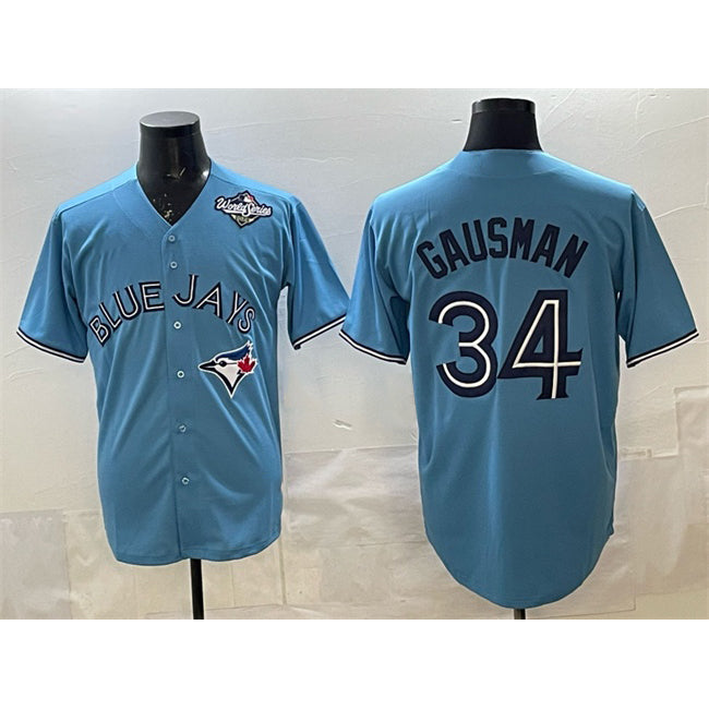 TB.Jays #34 Kevin Gausman Blue 2025 World Series Cool Base Stitched Jersey