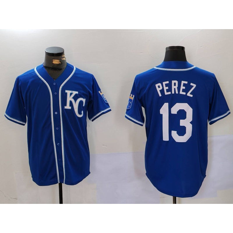 KC.Royals #13 Salvador Perez Blue KC Cool Base Stitched Jersey