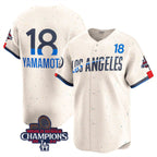 LA.Dodgers #18 Yoshinobu Yamamoto Cream 2024 World Series Champions City Connect Limited Stitched Jersey