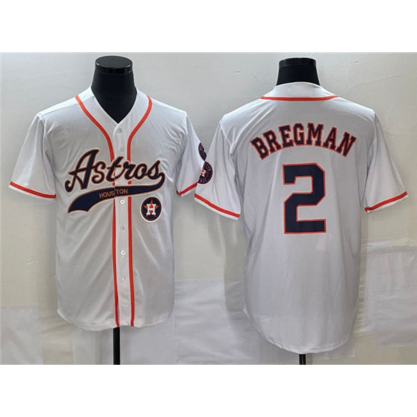 H.Astros #2 Alex Bregman White With Patch Cool Base Stitched  Jersey
