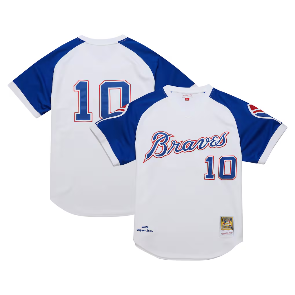 A.Braves #10 Chipper Jones Mitchell & Ness White 2004 Cooperstown Collection Authentic Throwback Jersey