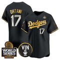 LA.Dodgers #17 Shohei Ohtani Black Gold 2024 World Series Vin & Kobe Patch Limited Stitched Jersey