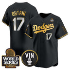 LA.Dodgers #17 Shohei Ohtani Black Gold 2024 World Series Vin & Kobe Patch Limited Stitched Jersey