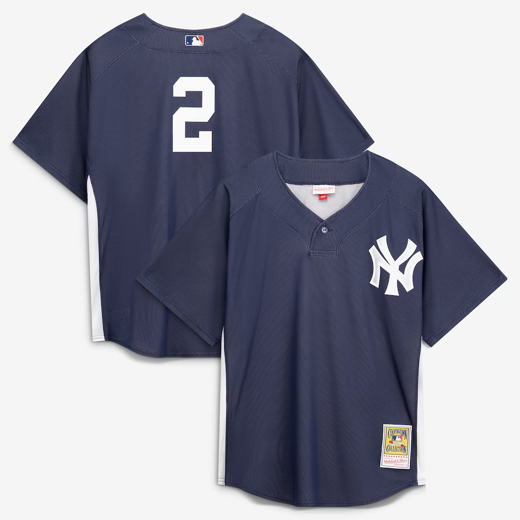NY.Yankees #2 Derek Jeter Mitchell & Ness Navy Authentic Practice Jersey
