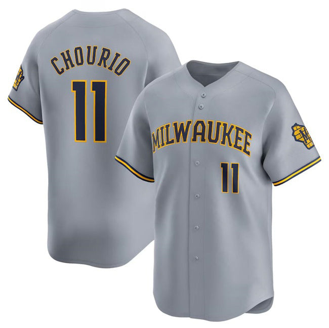M.Brewers #11 Jackson Chourio Grey 2024 Away Limited Stitched Jersey