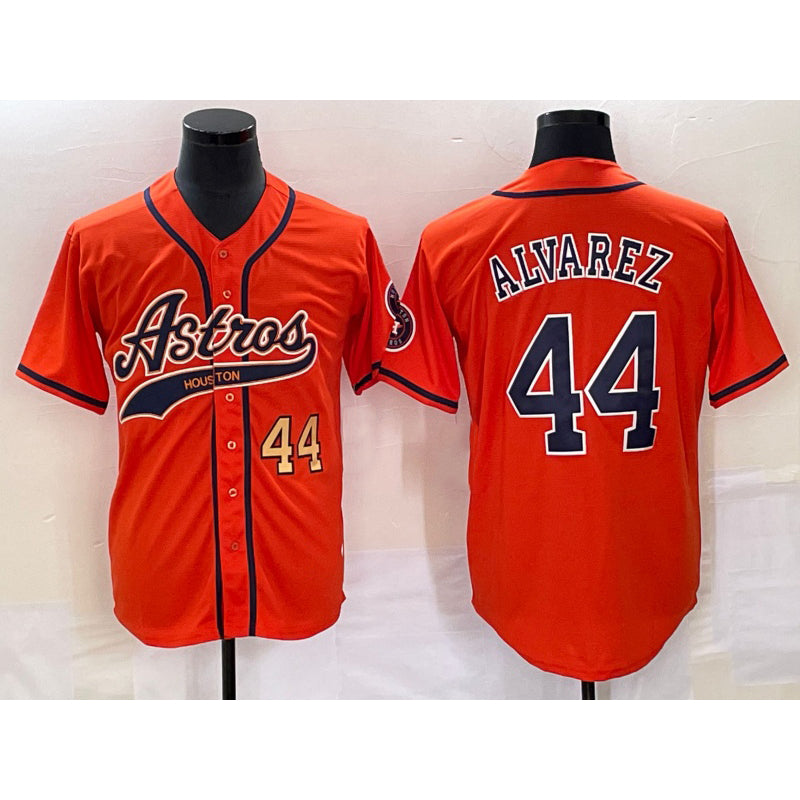H.Astros #44 Yordan Alvarez Number Orange With Patch Cool Base Stitched  Jersey