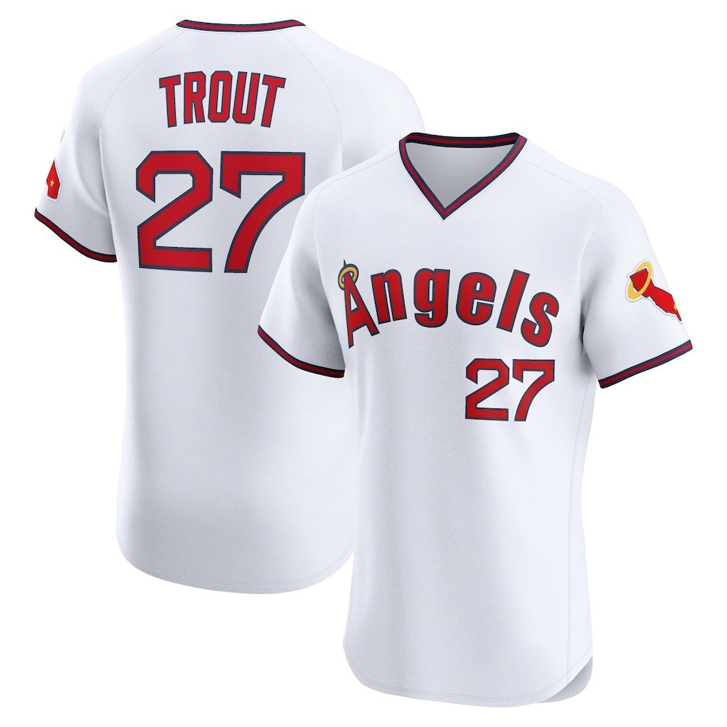 LA.Angels #27 Mike Trout Number White Alternate 2 Elite Jersey