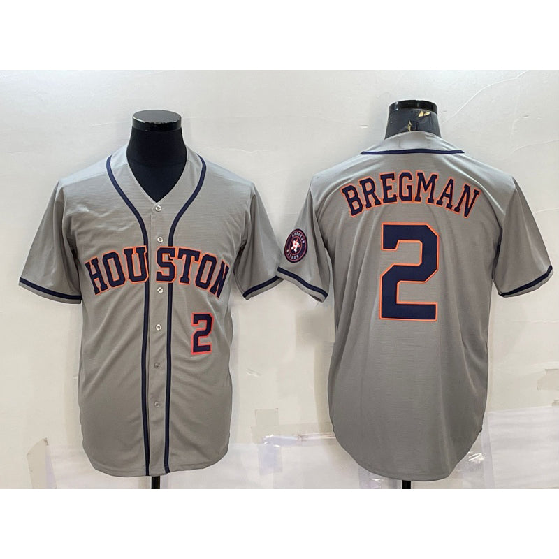 H.Astros #2 Alex Bregman Number Grey With Patch Stitched Cool Base Jersey