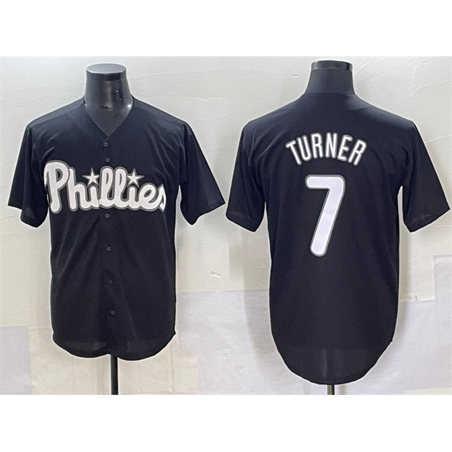 P.Phillies #7 Trea Turner Black Lights Out Limited Stitched Jersey