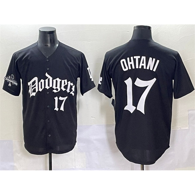 LA.Dodgers #17 Shohei Ohtani Black 2025 LA Gothic Style With 2024 World Series Champions Patch Vapor Premier Limited Stitched Jersey