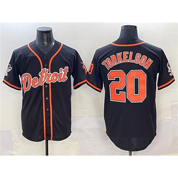 D.Tigers #20 Spencer Torkelson Black With Patch Cool Base Stitched Jersey