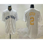 NY.Yankees #2 Derek Jeter White Pinstripe Name Fashion Cool Base Jersey