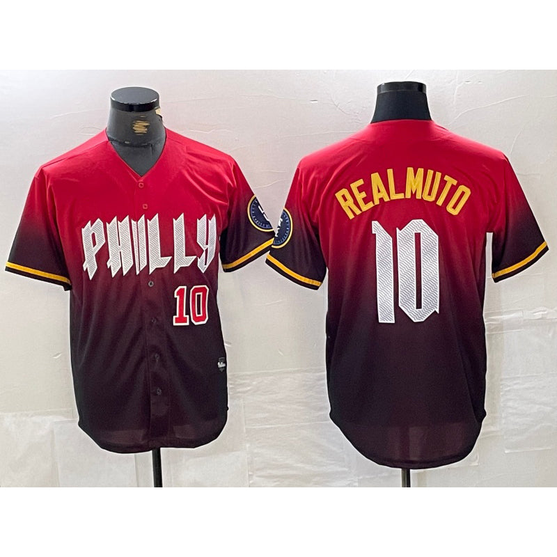 P.Phillies #10 J.T. Realmuto Red 2024 City Player Number Cool Base Jerseys