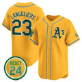 O.Athletics #23 Shea Langeliers Yellow 2024 Limited With Rickey Henderson Patch Stitched Jersey
