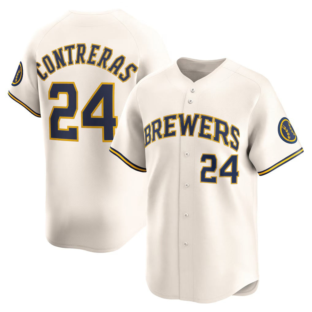 M.Brewers #24 William Contreras Cream Home Limited Player Jersey