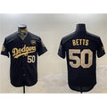 LA.Dodgers #50 Mookie Betts Black Gold 2024 World Series With No.34 Patch Limited Stitched Jersey