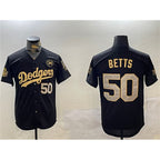 LA.Dodgers #50 Mookie Betts Black Gold 2024 World Series With No.34 Patch Limited Stitched Jersey