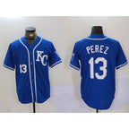 KC.Royals #13 Salvador Perez Number Blue KC Cool Base Stitched Jersey