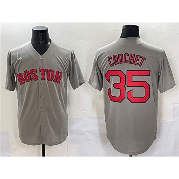 BR.Sox #35 Garrett Crochet Gray Cool Base Stitched Jersey