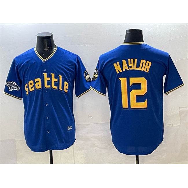 Seattle Mariners #12 Josh Naylor Royal With 2025 AL West Division Champions Patch Limited Stitched jersey