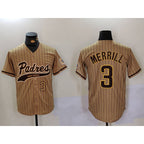 SD.Padres #3 Jackson Merrill Number Tan 2023 Cool Base Stitched Jersey