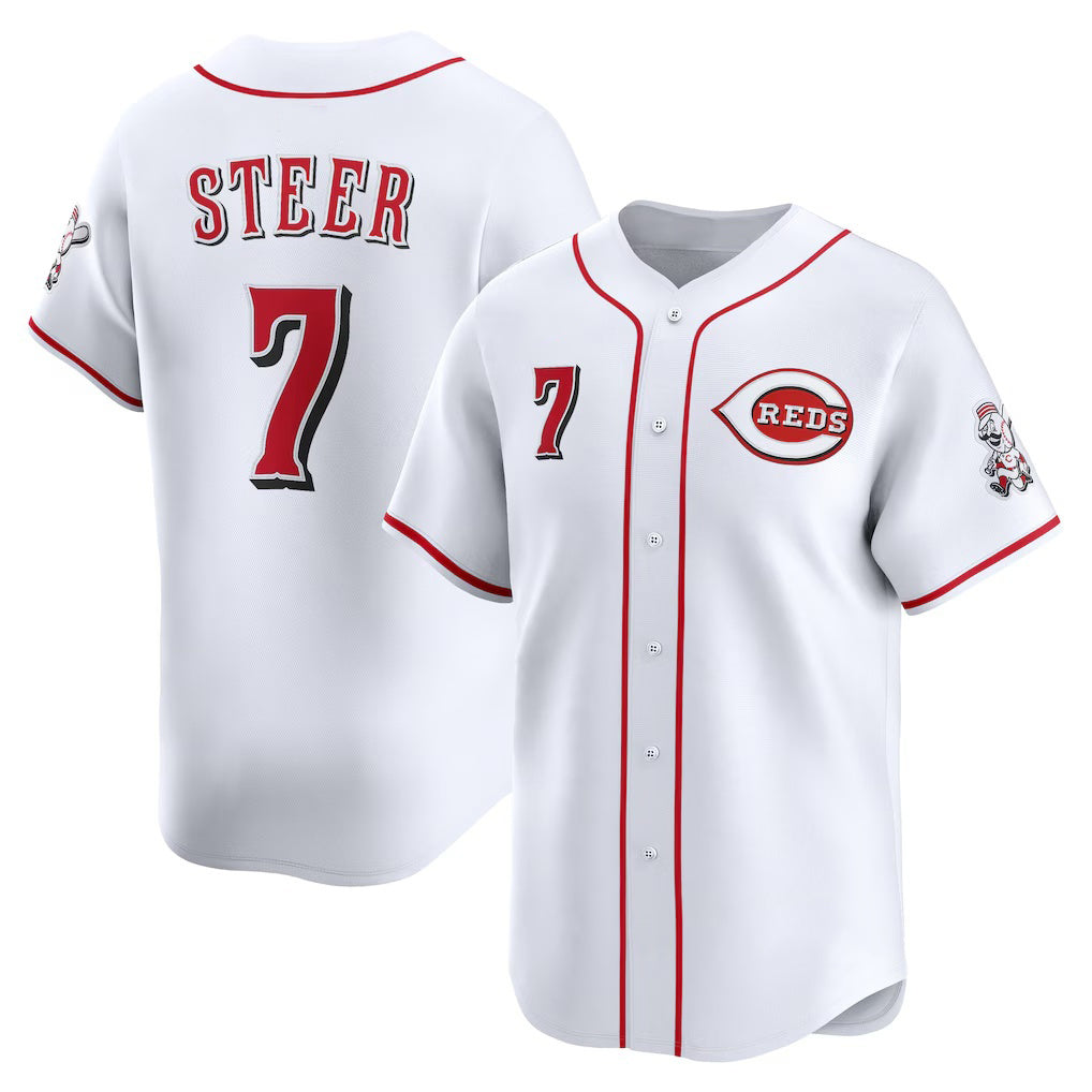 C.Reds #7 Spencer Steer White Home Limited Player Jersey