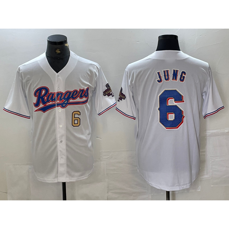 T.Rangers #6 Josh Jung Number White 2023 World Series Champions Cool Base Jerseys