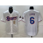 T.Rangers #6 Josh Jung Number White 2023 World Series Champions Cool Base Jerseys