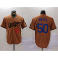 LA.Dodgers #50 Mookie Betts Number Olive Cool Base 2 Limited Stitched Jersey