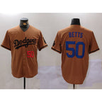 LA.Dodgers #50 Mookie Betts Number Olive Cool Base 2 Limited Stitched Jersey