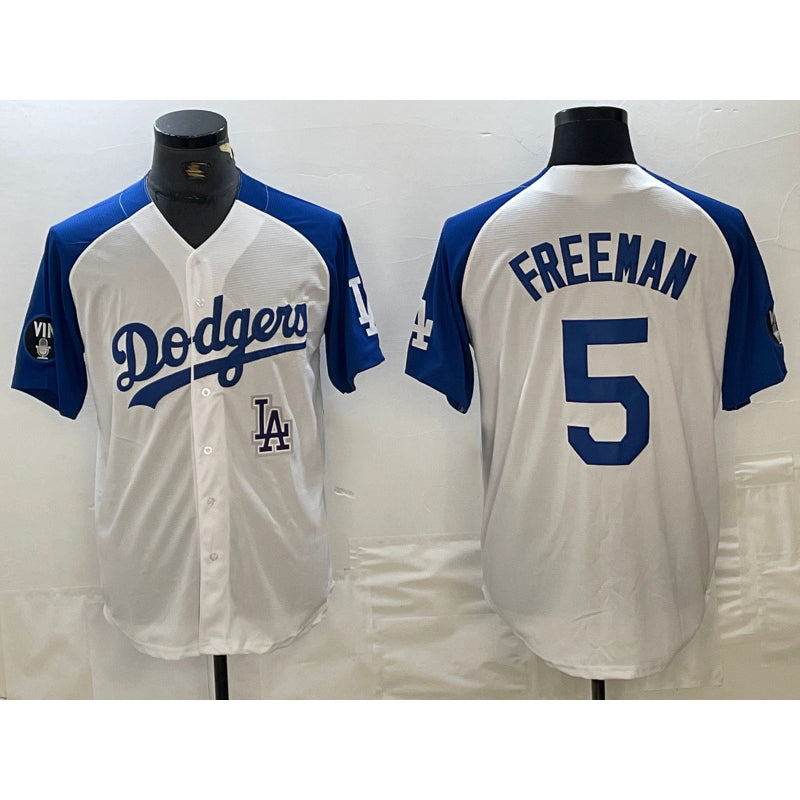LA.Dodgers #5 Freddie Freeman White Blue Fashion Stitched Cool Base 2 Limited Jersey