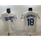 LA.Dodgers #18 Yoshinobu Yamamoto White 2024 World Series With Fernando Memorial Patch Home Limited Stitched Jersey