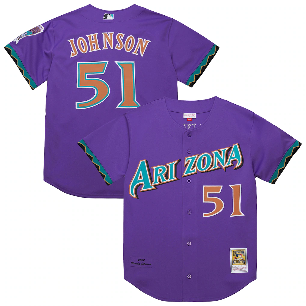 A.Diamondbacks #51 Randy Johnson Mitchell & Ness Purple 2000 Throwback Authentic Jersey