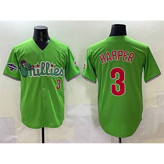 P.Phillies #3 Bryce Harper Light Green Phanatic With 2024 Division Champions Patch Limited Stitched Jersey
