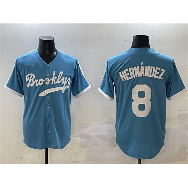 LA.Dodgers #8 Enrique Hernandez Light Blue Stitched Jersey