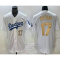 LA.Dodgers #17 Shohei Ohtani Number White Gold Stitched Cool Base Jersey