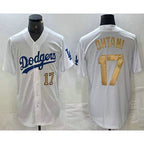 LA.Dodgers #17 Shohei Ohtani Number White Gold Stitched Cool Base Jersey