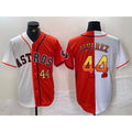H.Astros #44 Yordan Alvarez Number White Orange Split Stitched 2  Jersey