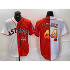 H.Astros #44 Yordan Alvarez Number White Orange Split Stitched 2  Jersey