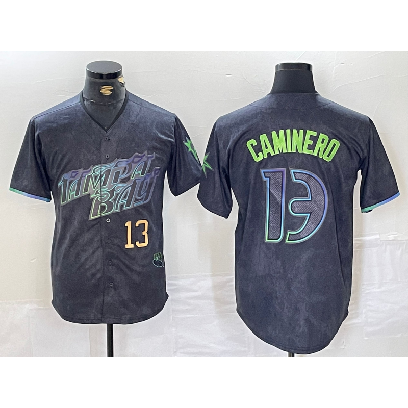 TB.Rays #13 Junior Caminero Charcoal 2024 City Connect Limited Stitched Jersey