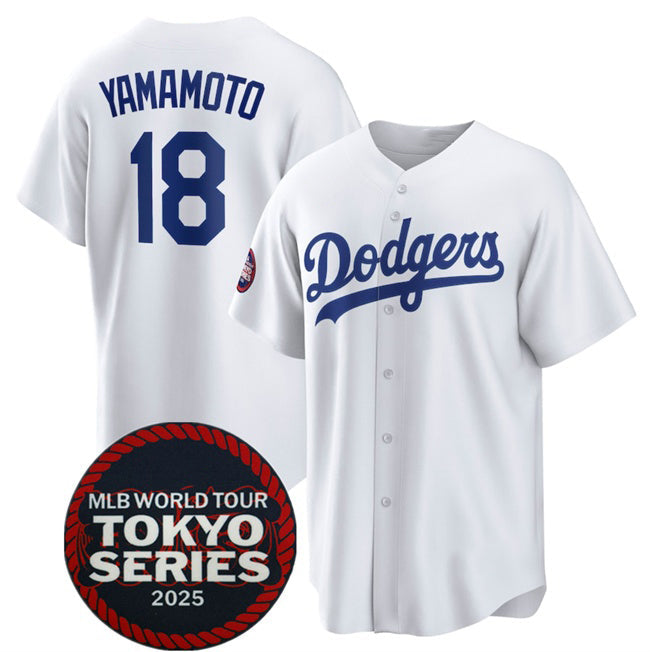 LA.Dodgers #18 Yoshinobu Yamamoto White 2025 World Tour Tokyo Series Home Stitched Jersey